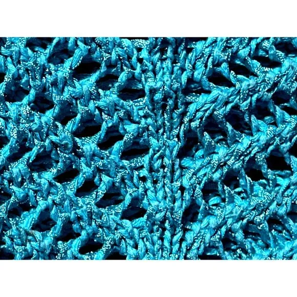 Chicos Halo Open Knit Riviera Pullover Aqua Blue Short Sleeve Sweater Top Size 0 - Picture 9 of 9